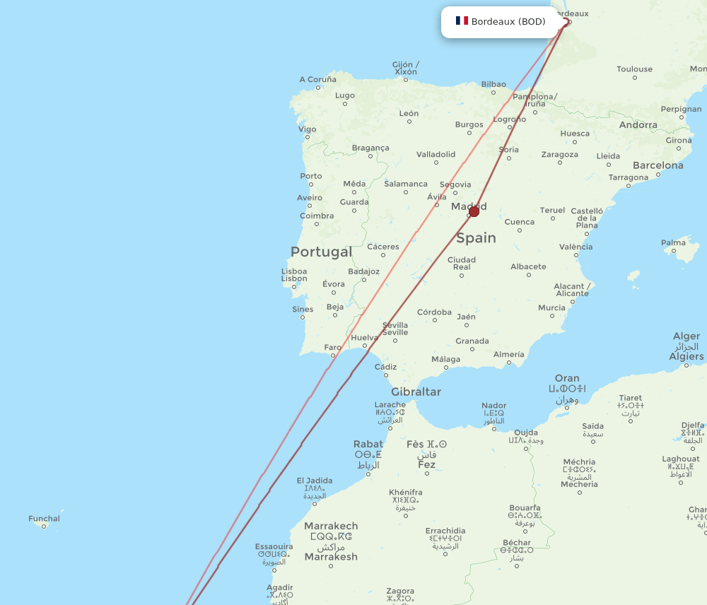 FUE-BOD flight routes