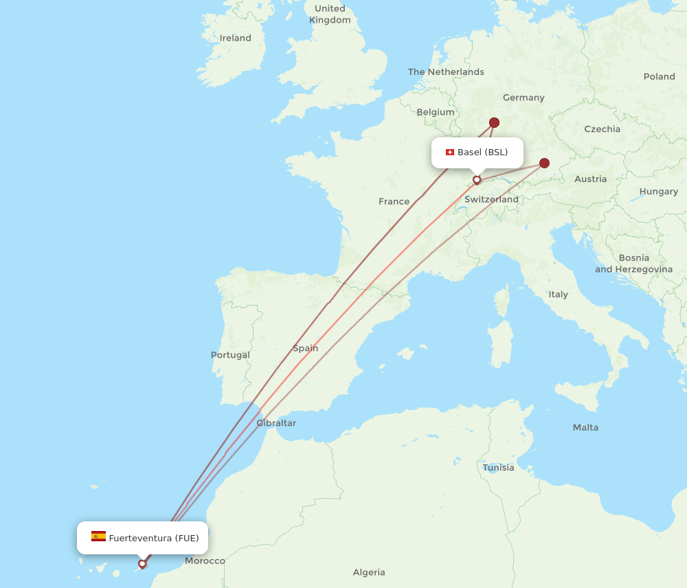 FUE-BSL flight routes