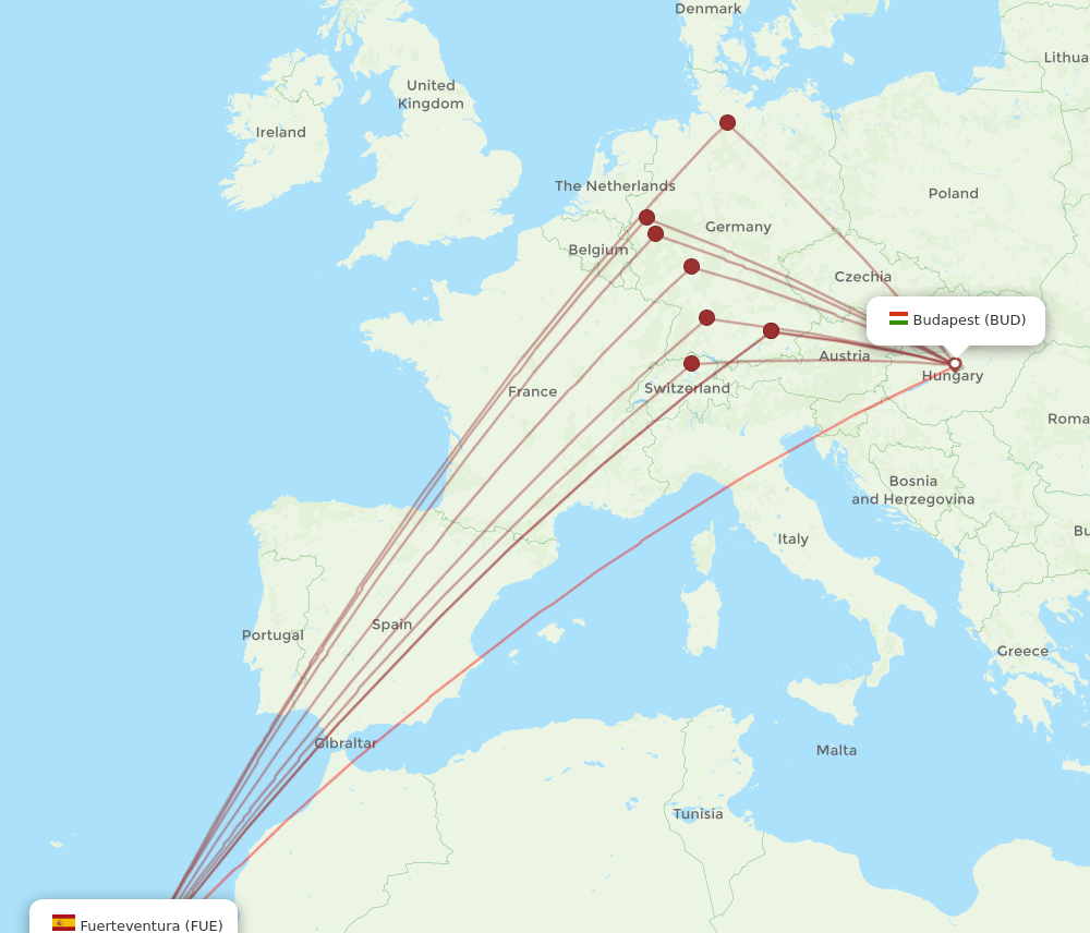 FUE-BUD flight routes