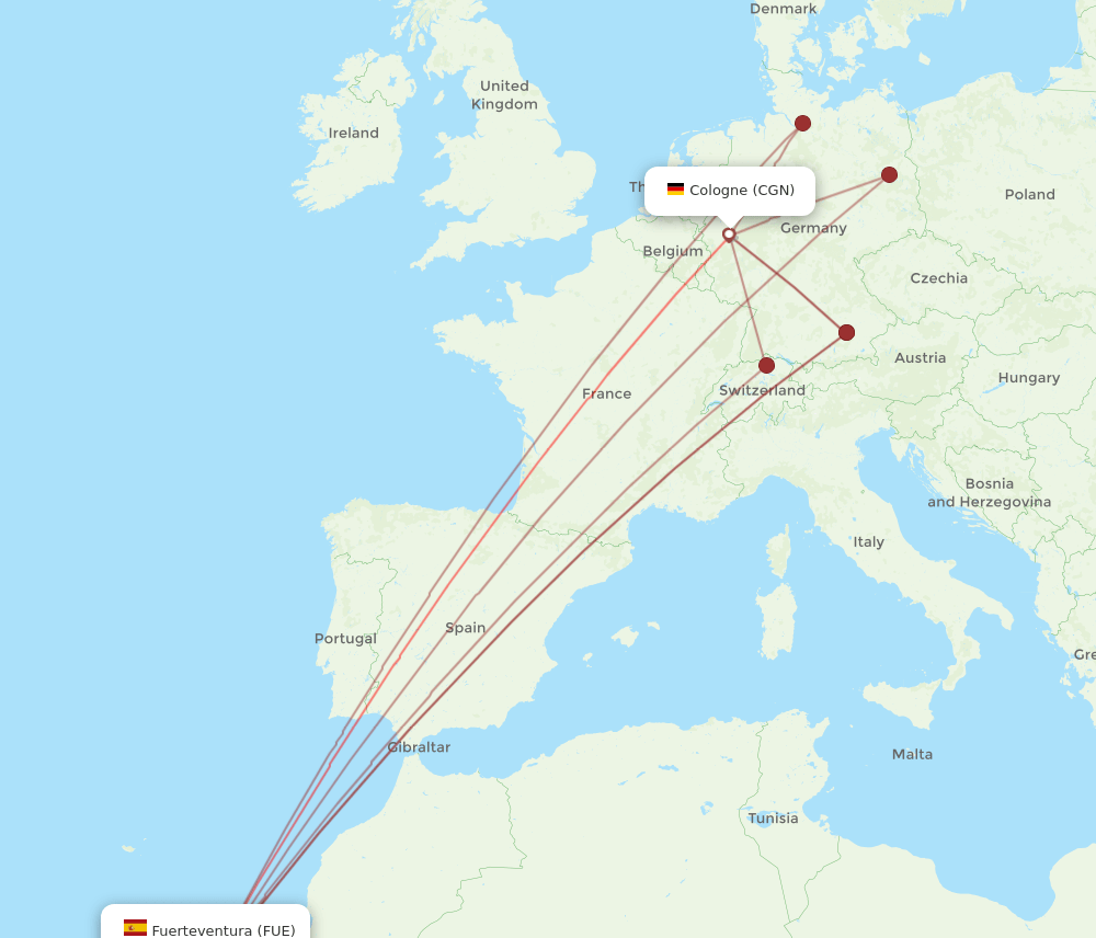 FUE-CGN flight routes