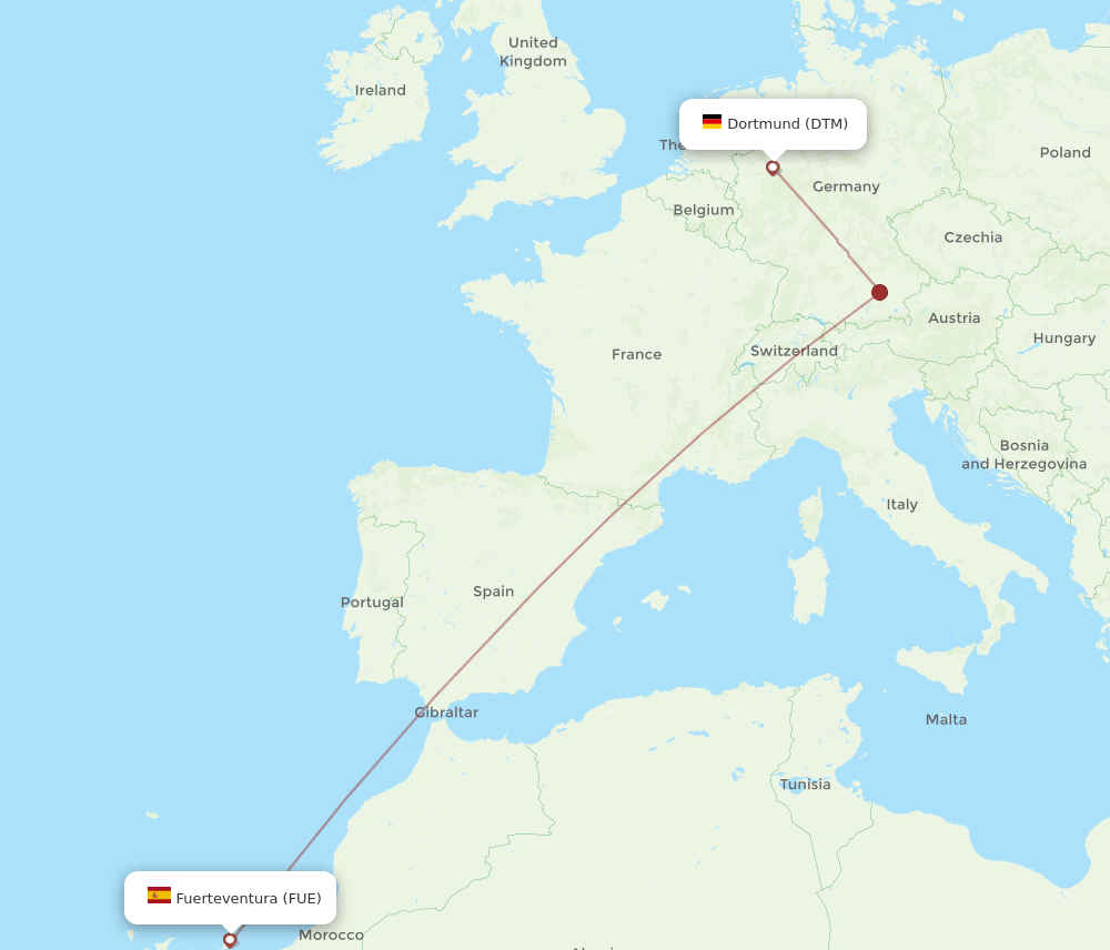 Puerto del Rosario - Dortmund route map and flight paths