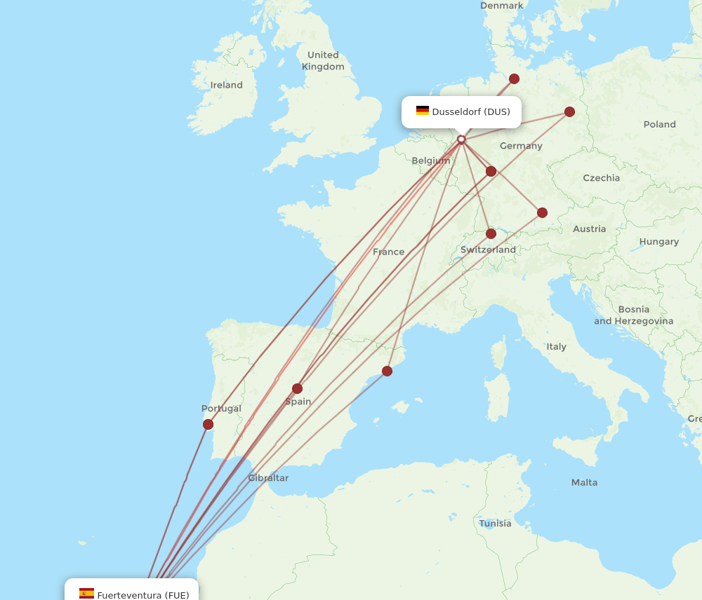 FUE-DUS flight routes