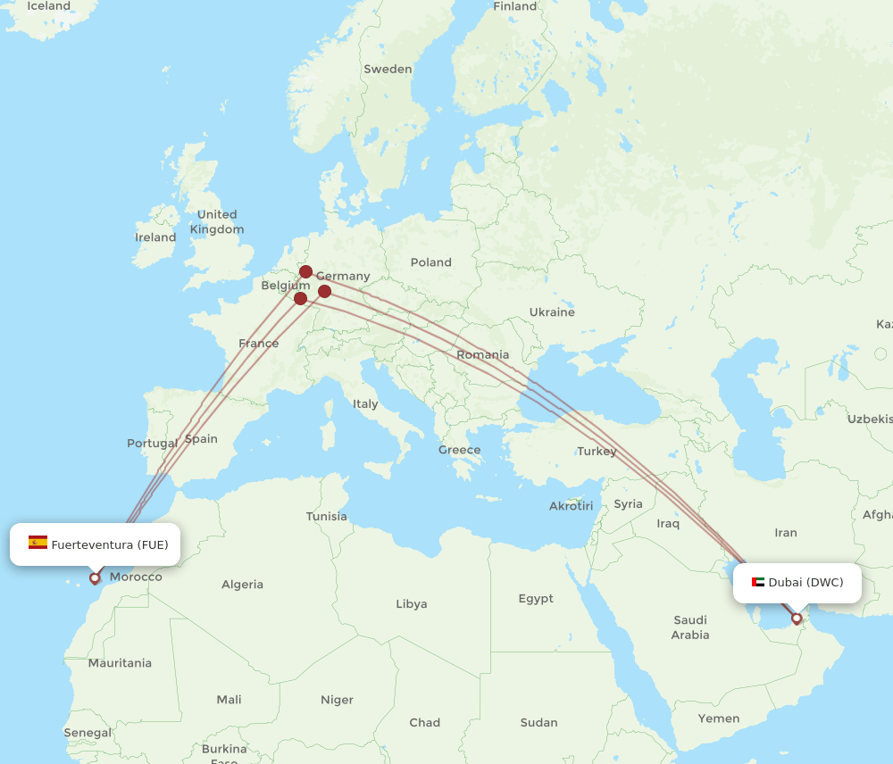 FUE-DWC flight routes
