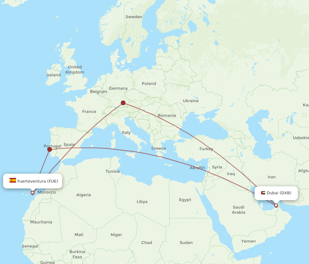 FUE-DXB flight routes