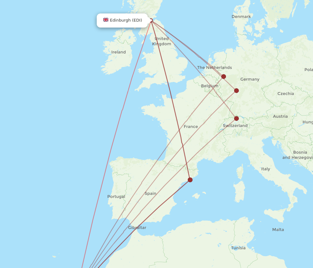 FUE to EDI flights and routes map
