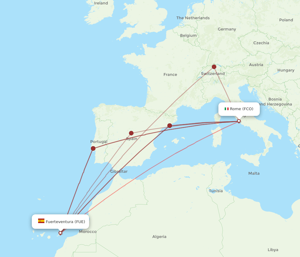 FUE-FCO flight routes
