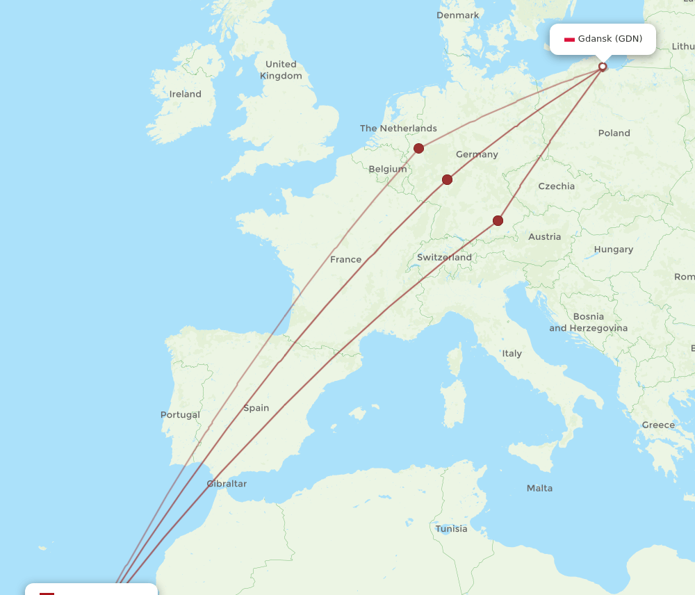 FUE-GDN flight routes