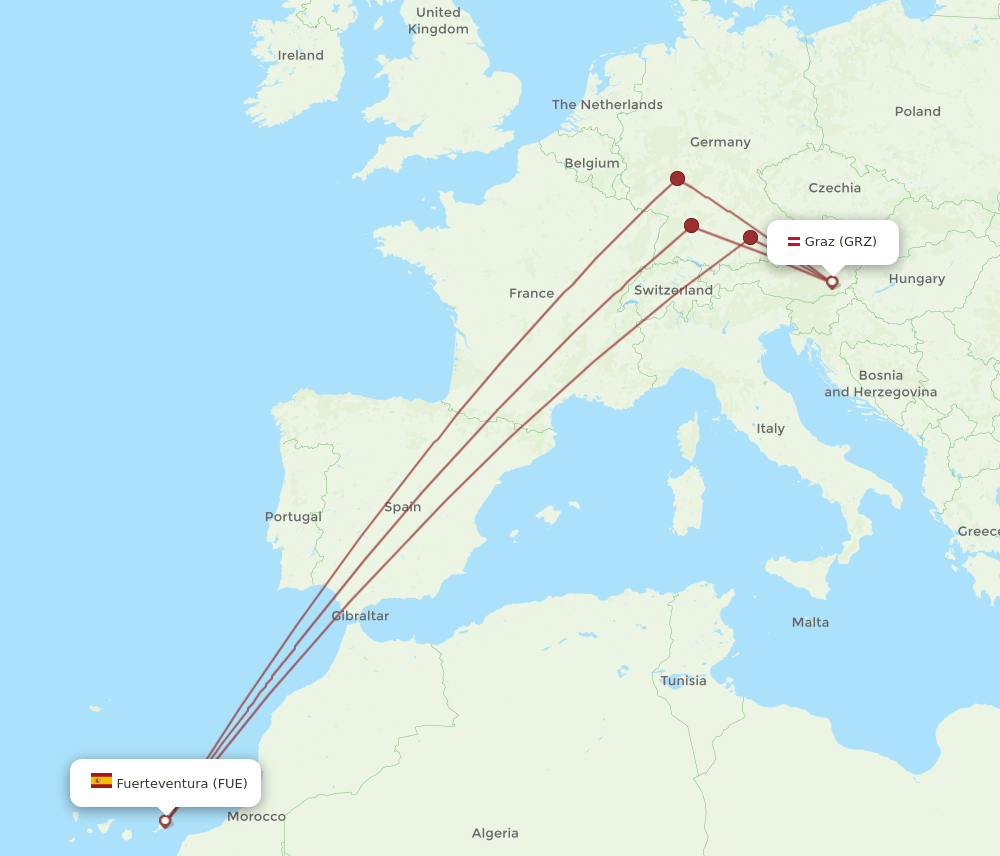 FUE-GRZ flight routes