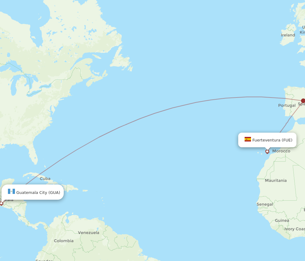 FUE-GUA flight routes
