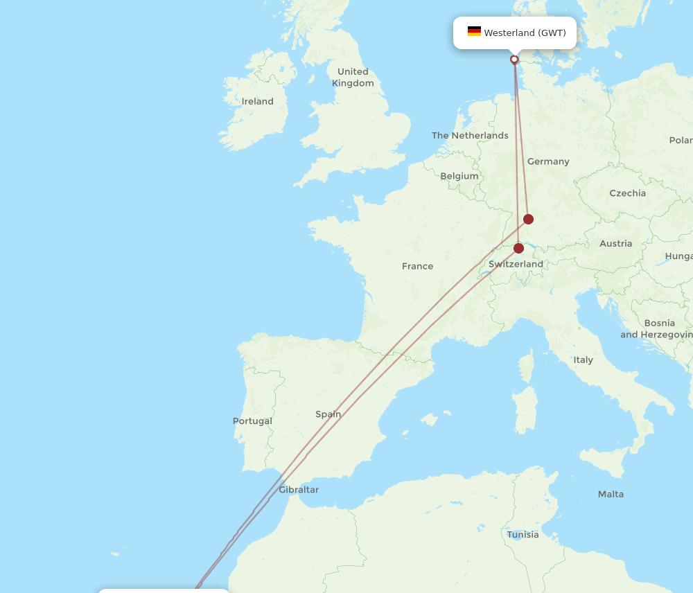 FUE-GWT flight routes
