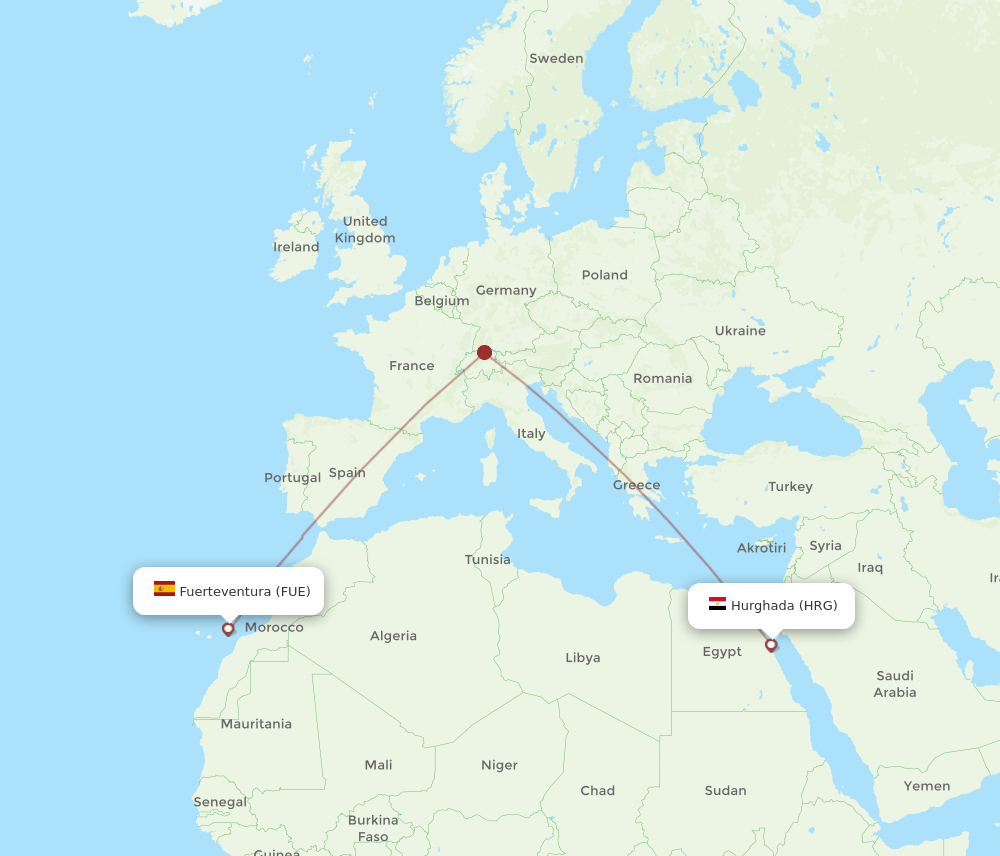 FUE-HRG flight routes