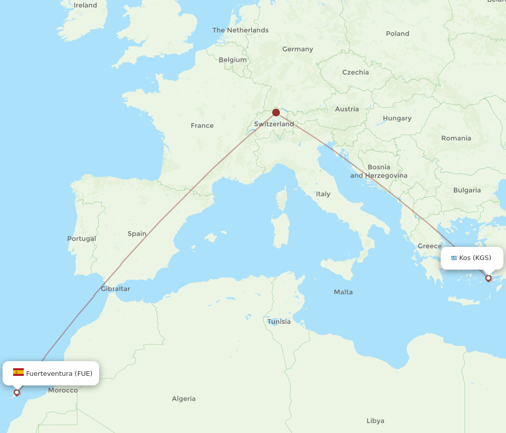 FUE to KGS flights and routes map