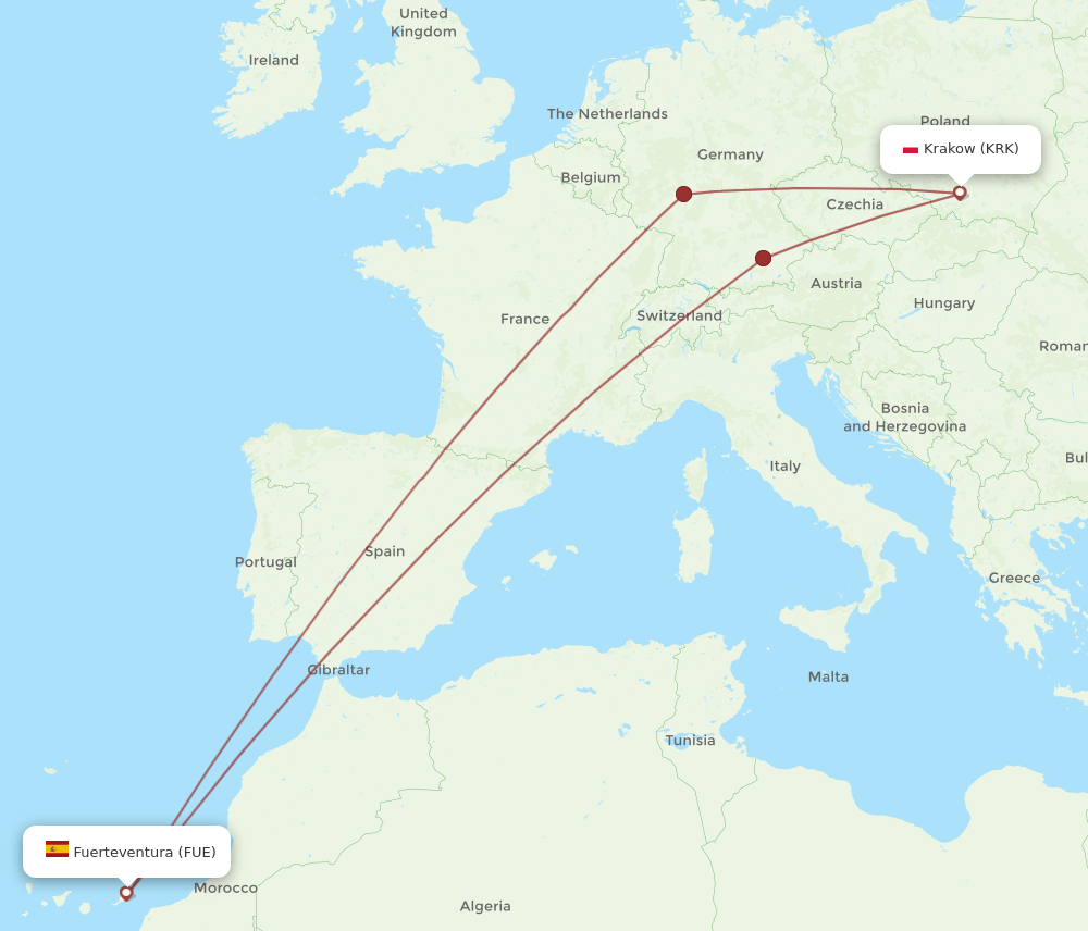 FUE-KRK flight routes