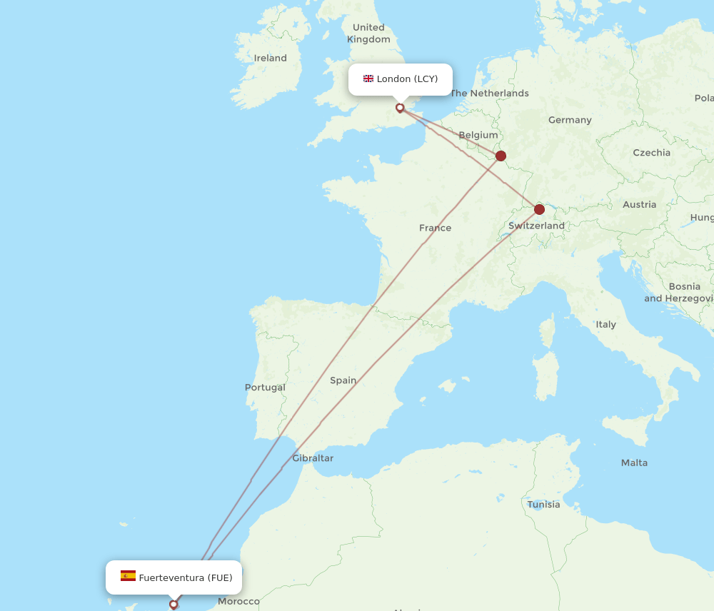 FUE-LCY flight routes