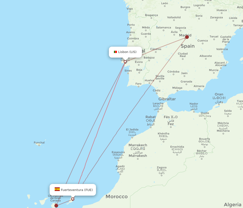 FUE-LIS flight routes