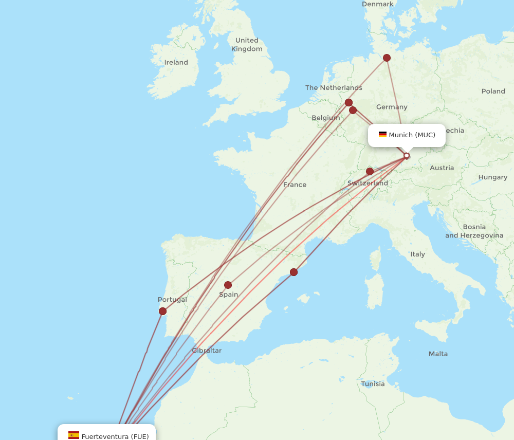 FUE to MUC flights and routes map