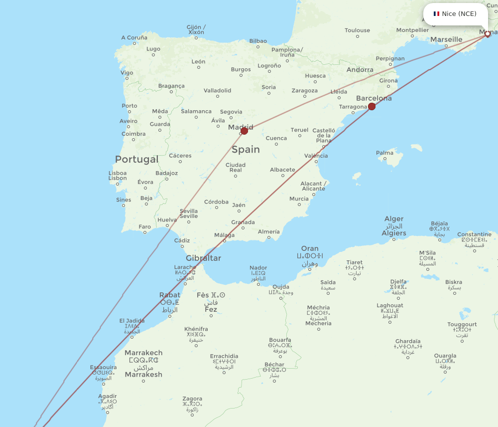 FUE-NCE flight routes
