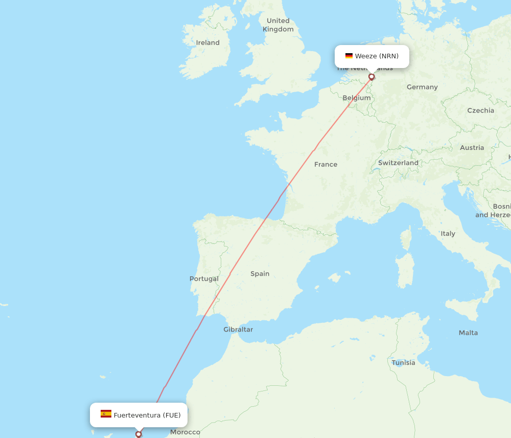 Puerto del Rosario - Dusseldorf route map and flight paths