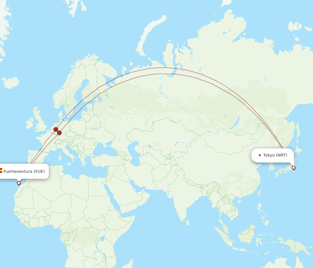 FUE-NRT flight routes
