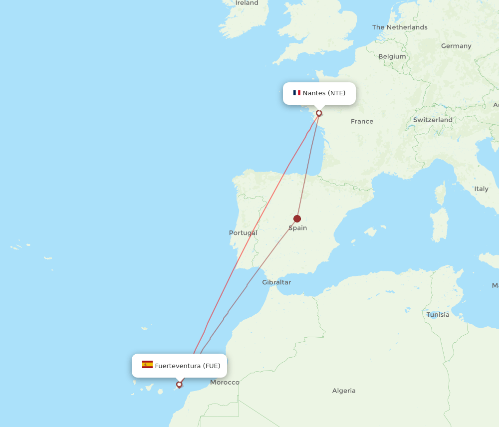 FUE-NTE flight routes