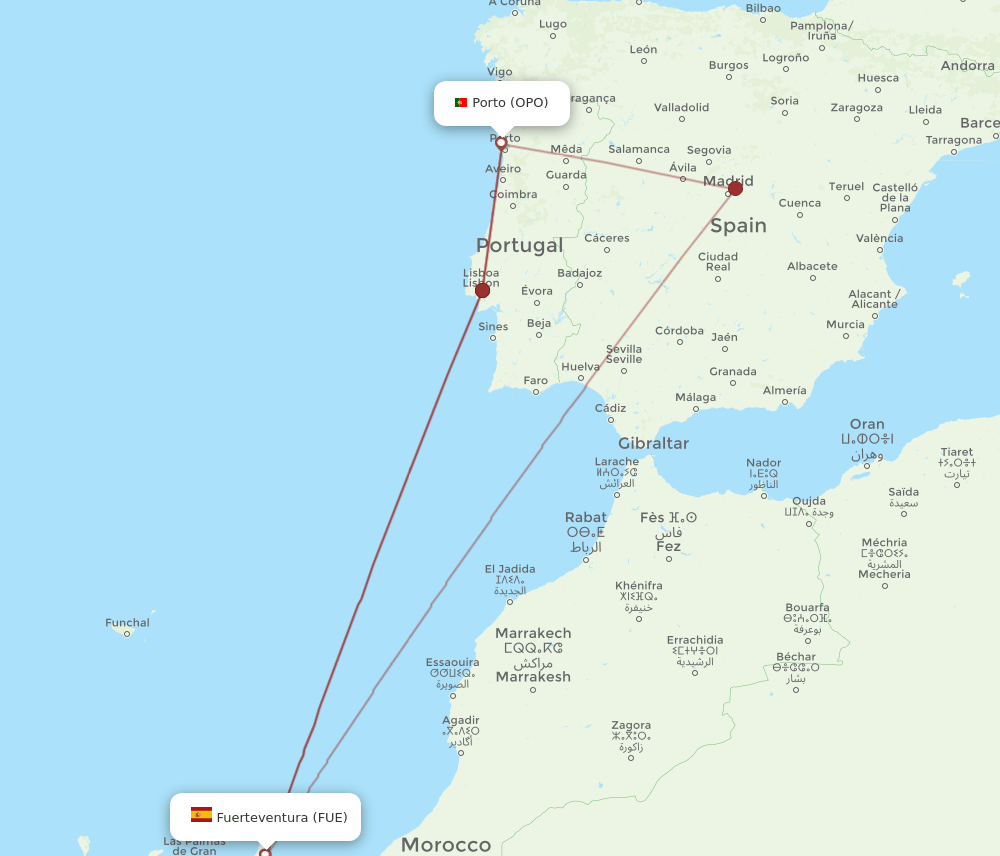 FUE-OPO flight routes