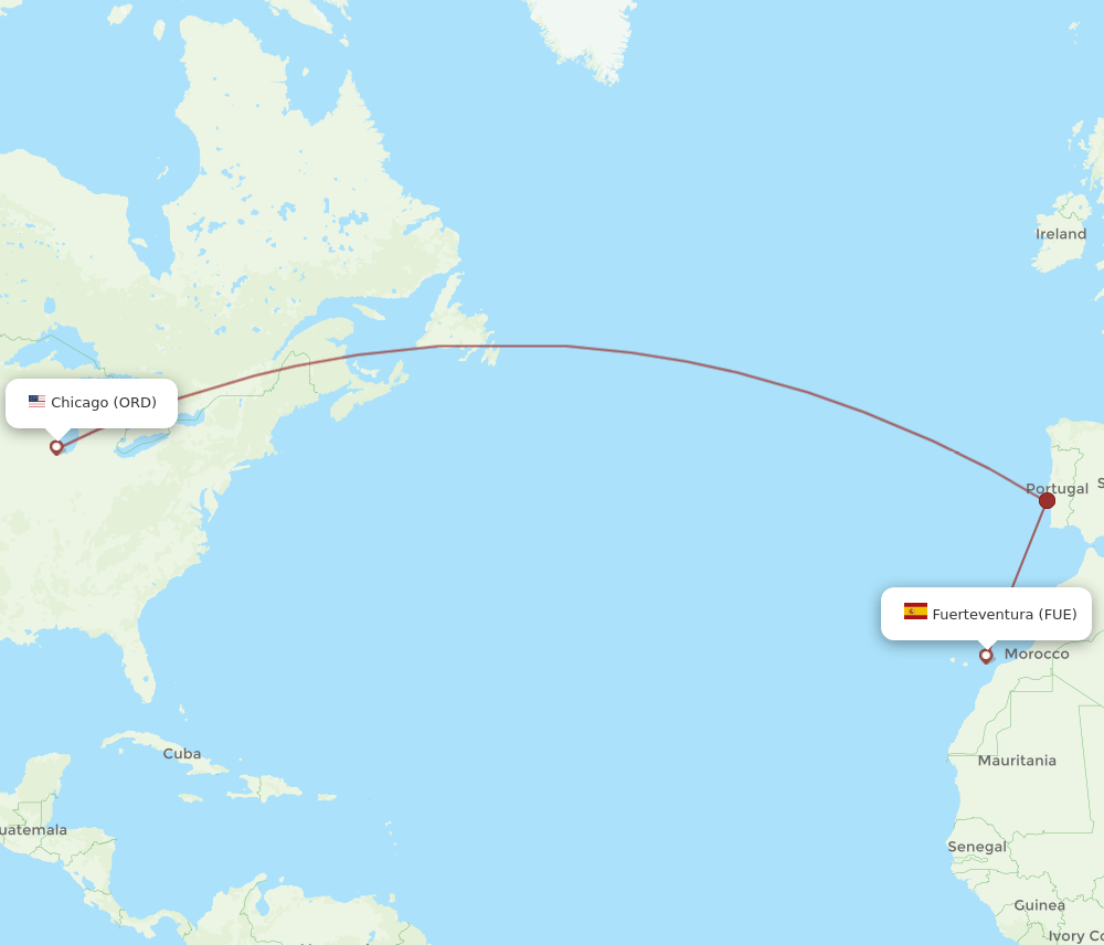 FUE-ORD flight routes