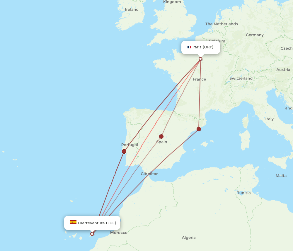 FUE-ORY flight routes