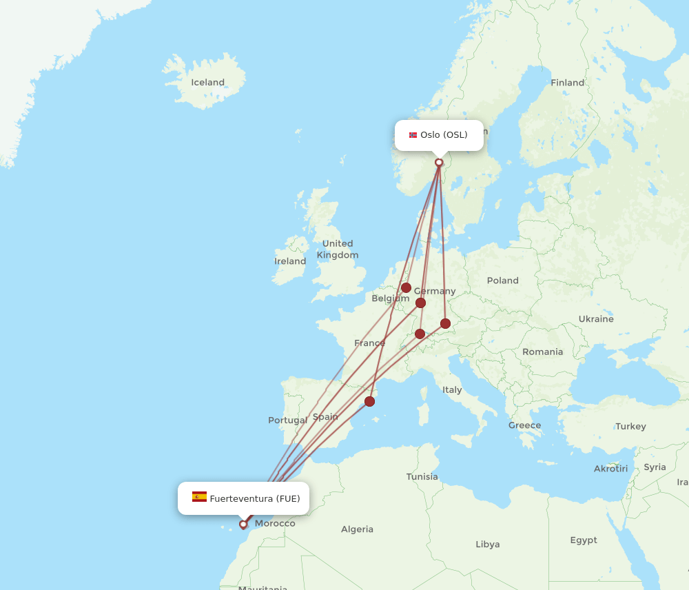 FUE-OSL flight routes