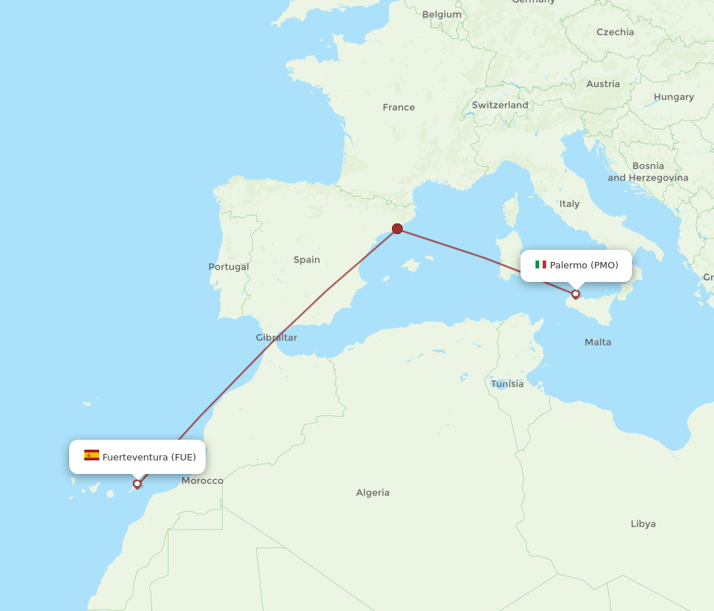 Palermo - Puerto del Rosario route map and flight paths
