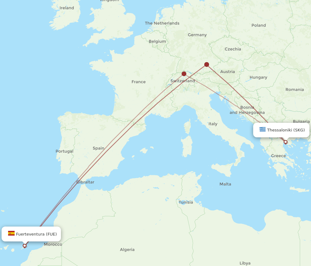 FUE-SKG flight routes
