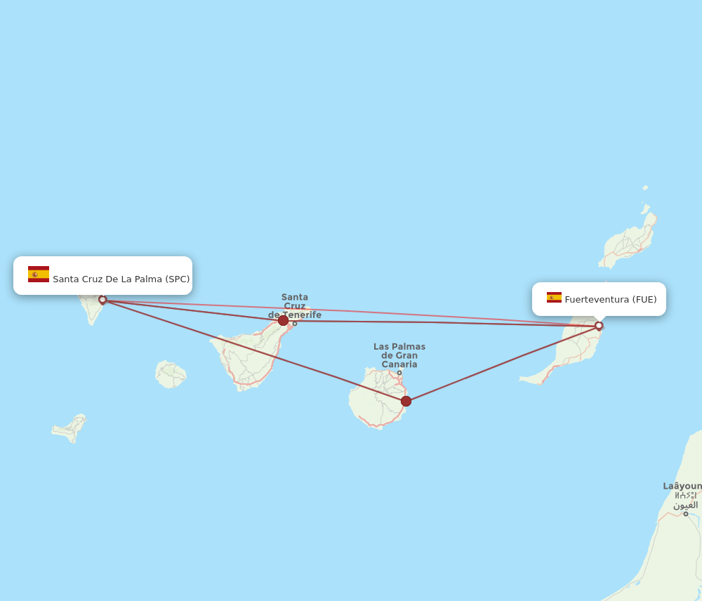 FUE to SPC flights and routes map