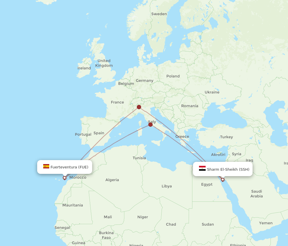 FUE to SSH flights and routes map