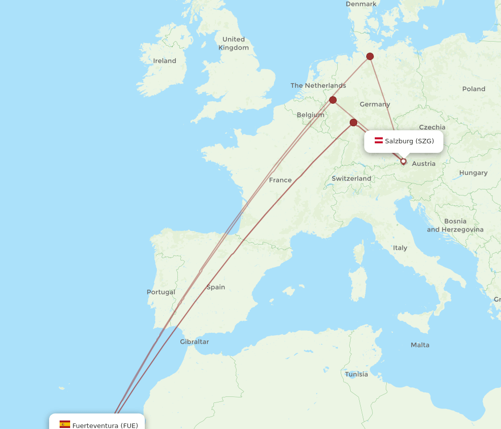 FUE-SZG flight routes