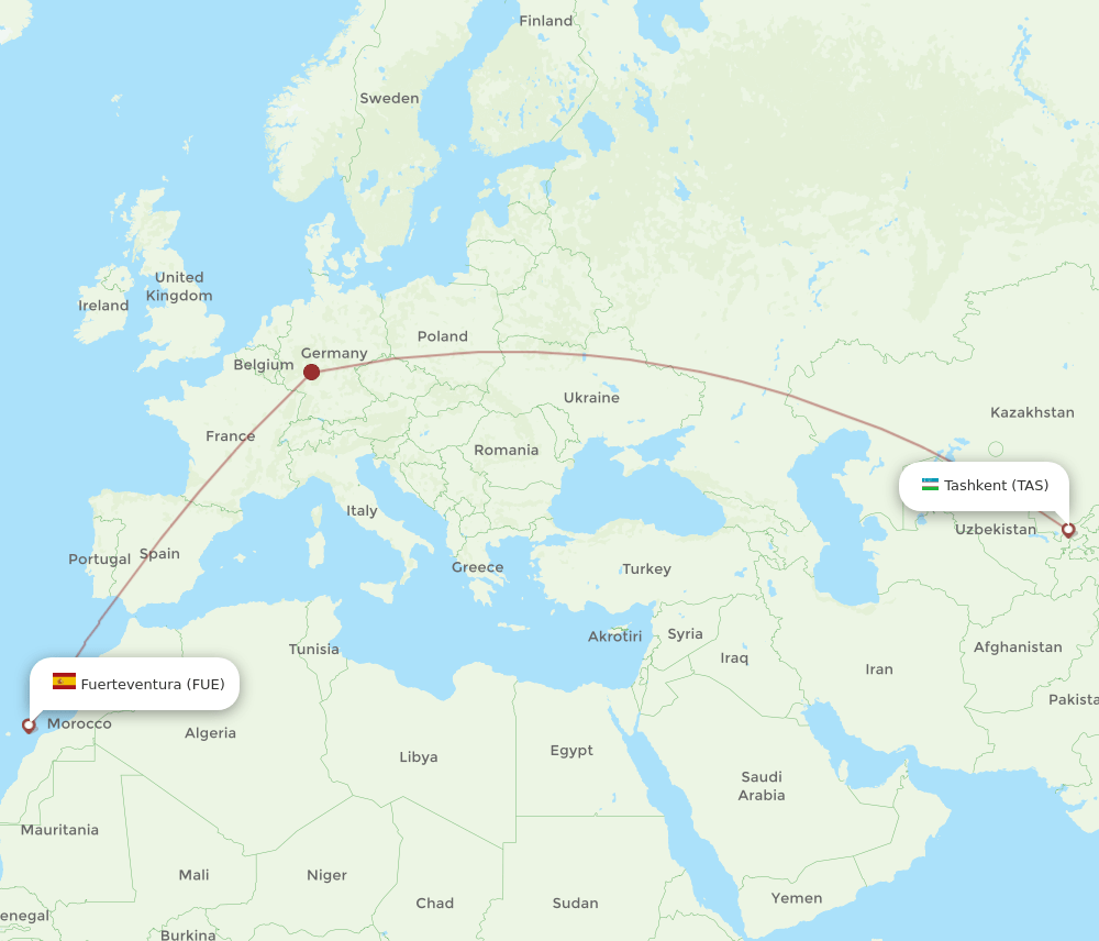 TAS to FUE flights and routes map