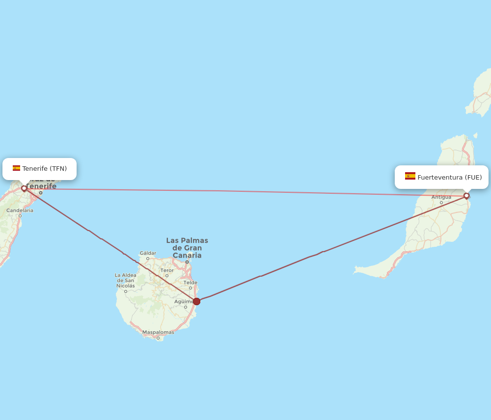 FUE to TFN flights and routes map