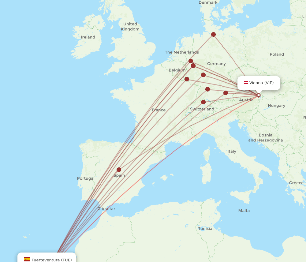 FUE-VIE flight routes