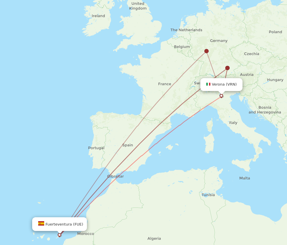 FUE to VRN flights and routes map