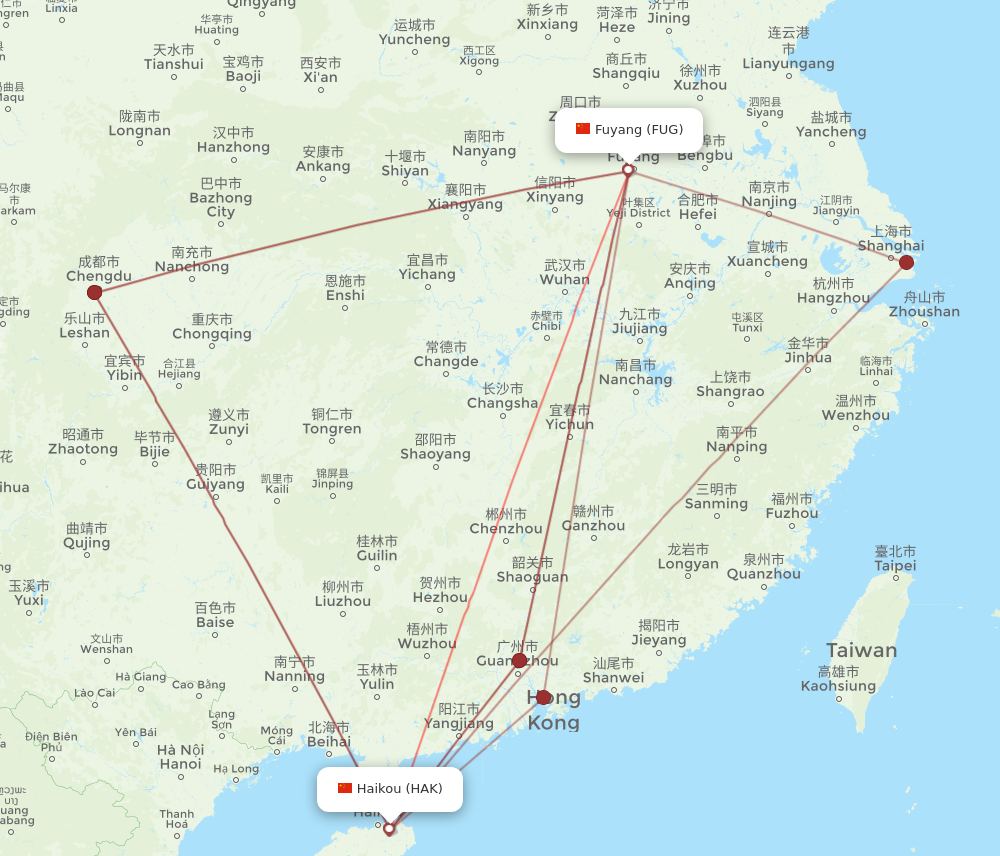FUG to HAK flights and routes map