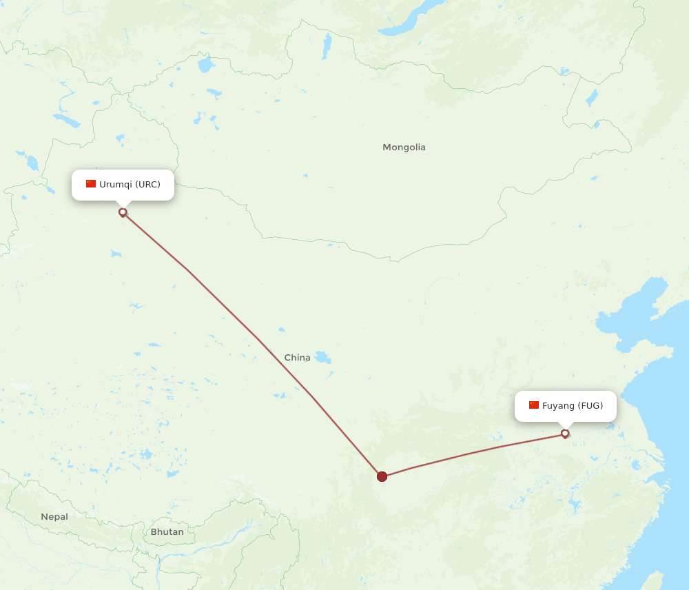 FUG to URC flights and routes map