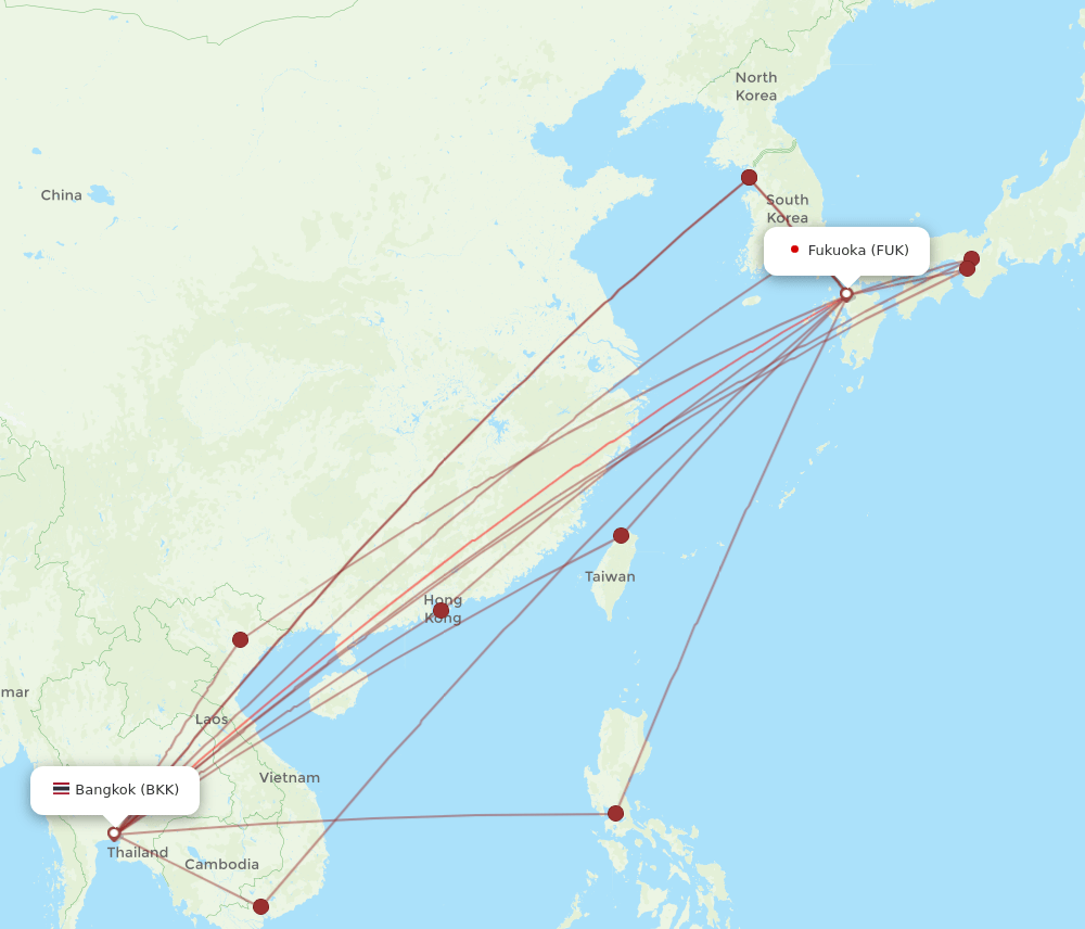 FUK to BKK flights and routes map