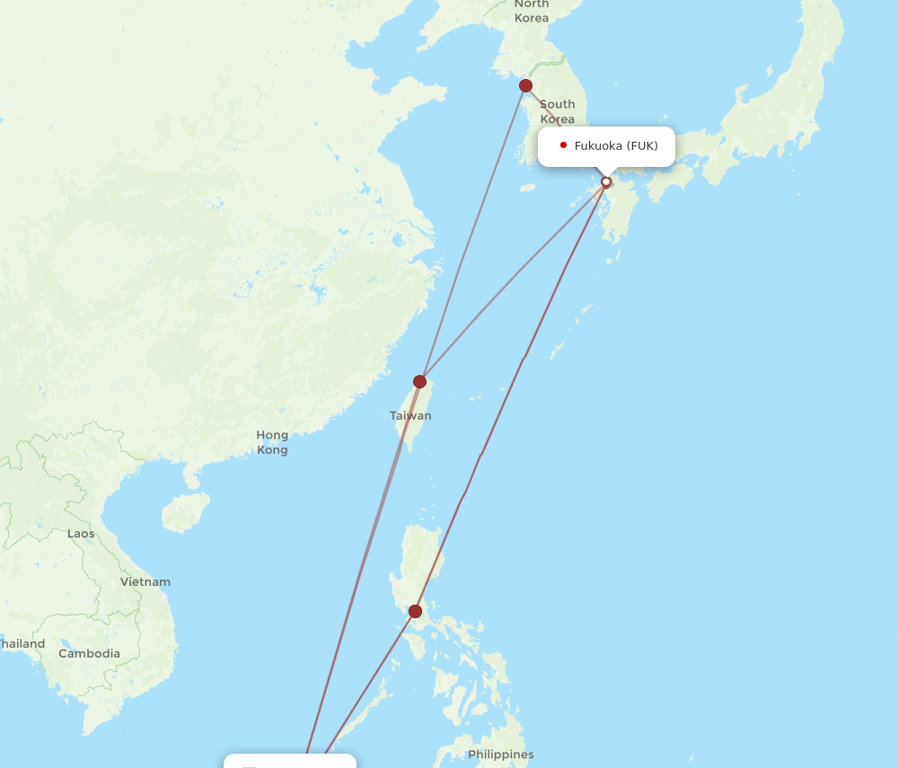 FUK to BWN flights and routes map