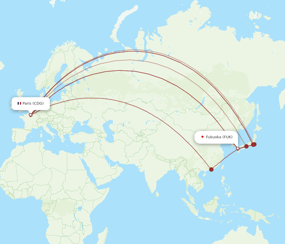 FUK to CDG flights and routes map