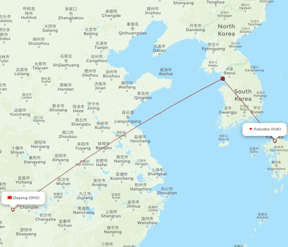 FUK to DYG flights and routes map