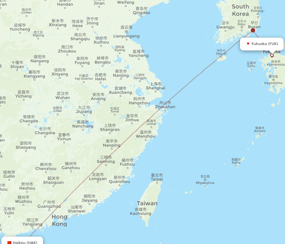 FUK-HAK flight routes