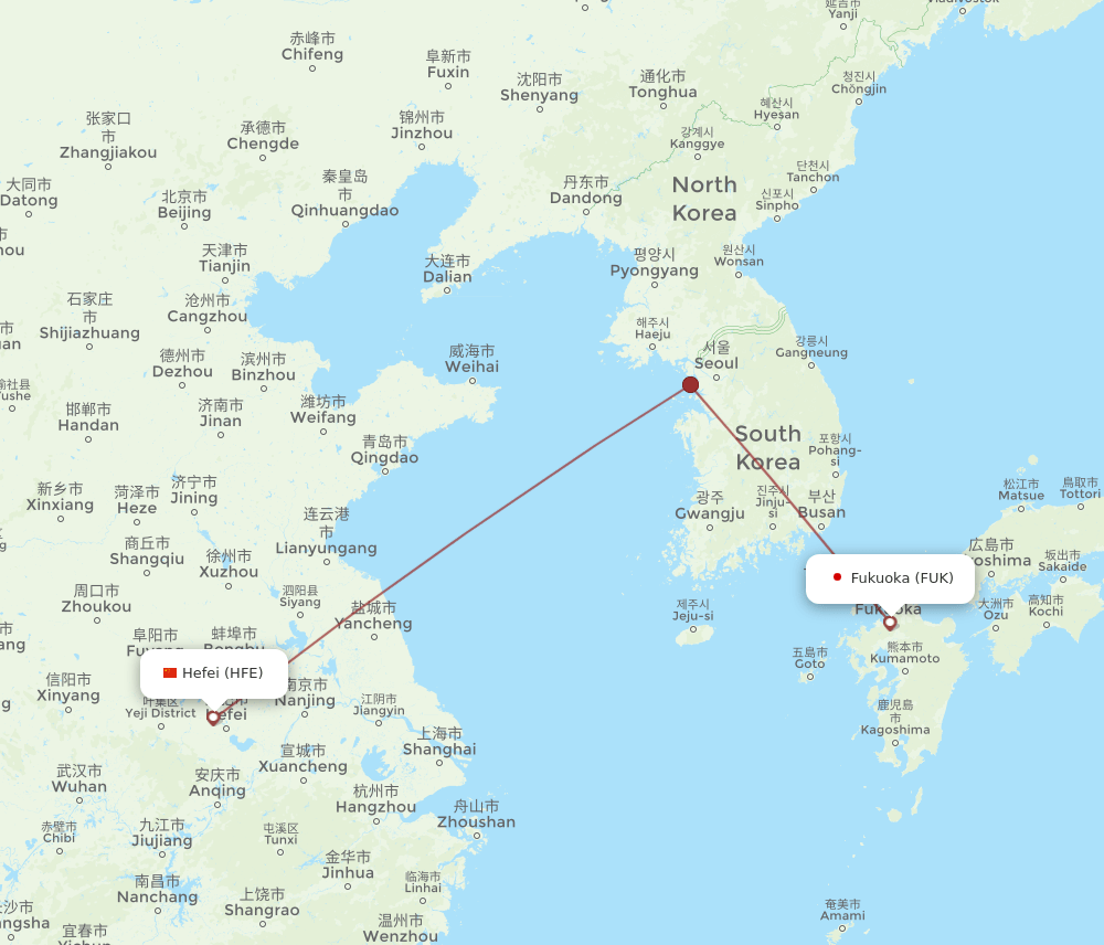 FUK-HFE flight routes