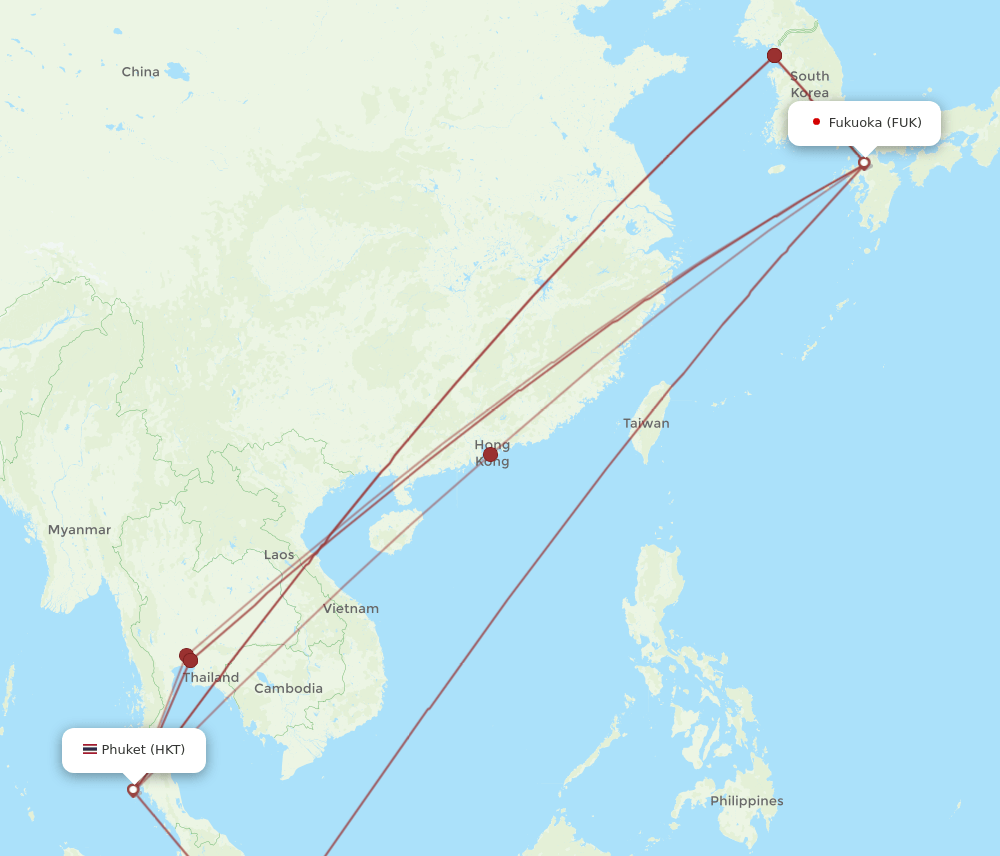 FUK to HKT flights and routes map