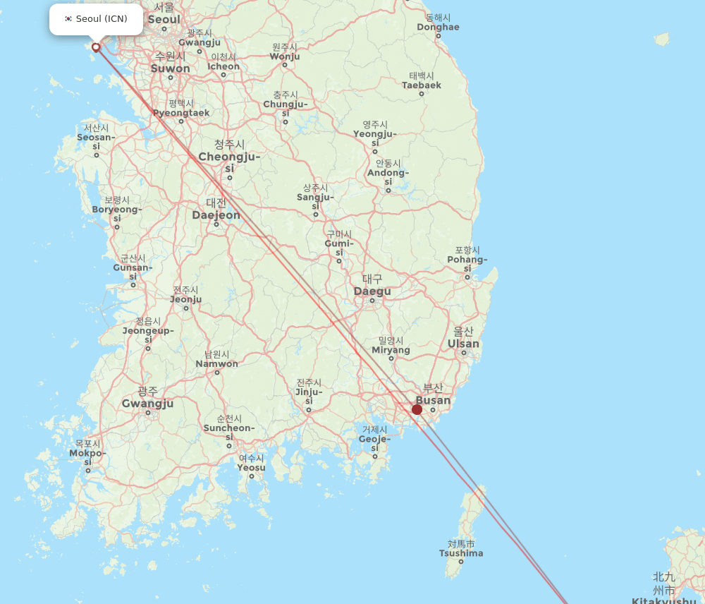 FUK to ICN flights and routes map