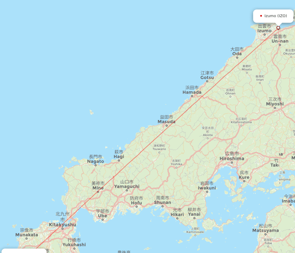 Fukuoka - Izumo route map and flight paths