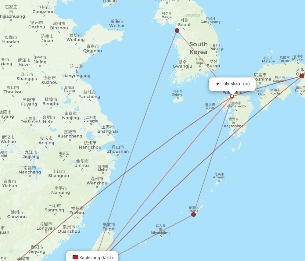 FUK to KHH flights and routes map