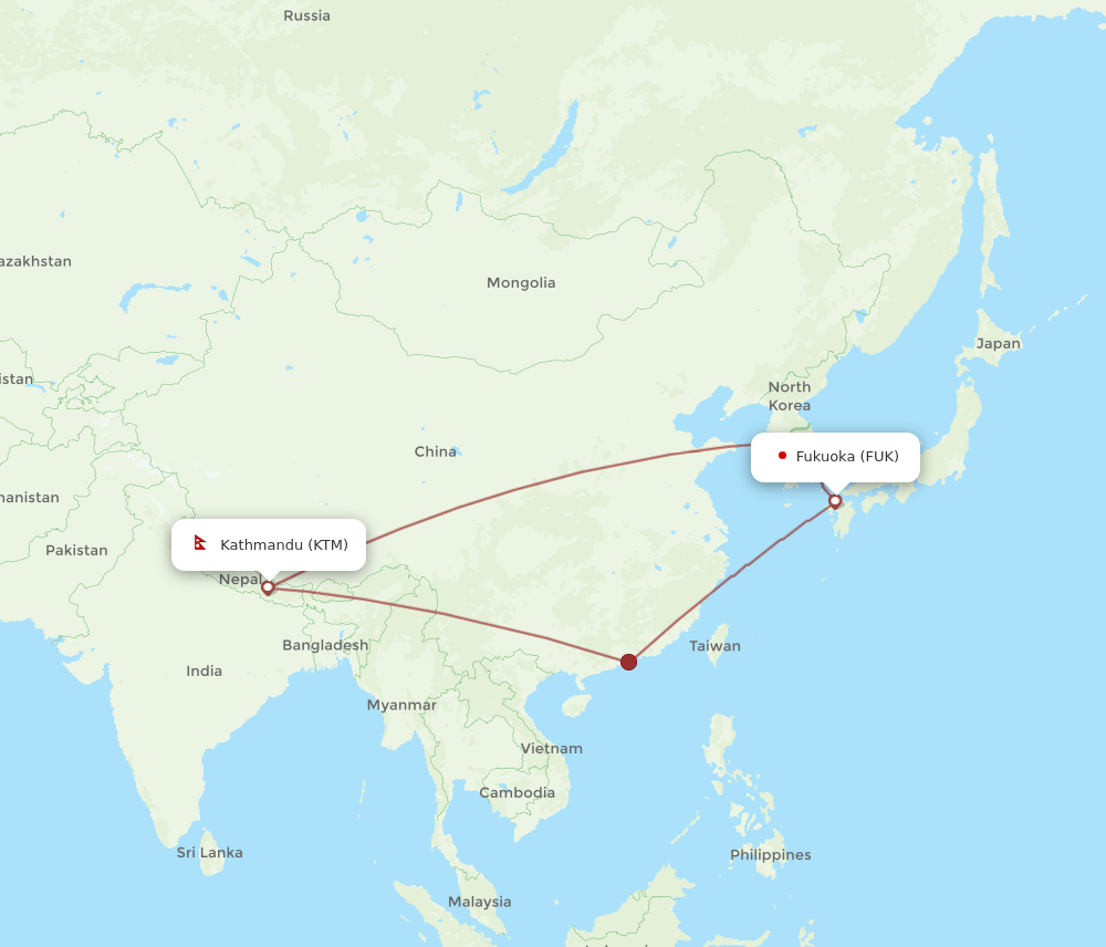FUK-KTM flight routes